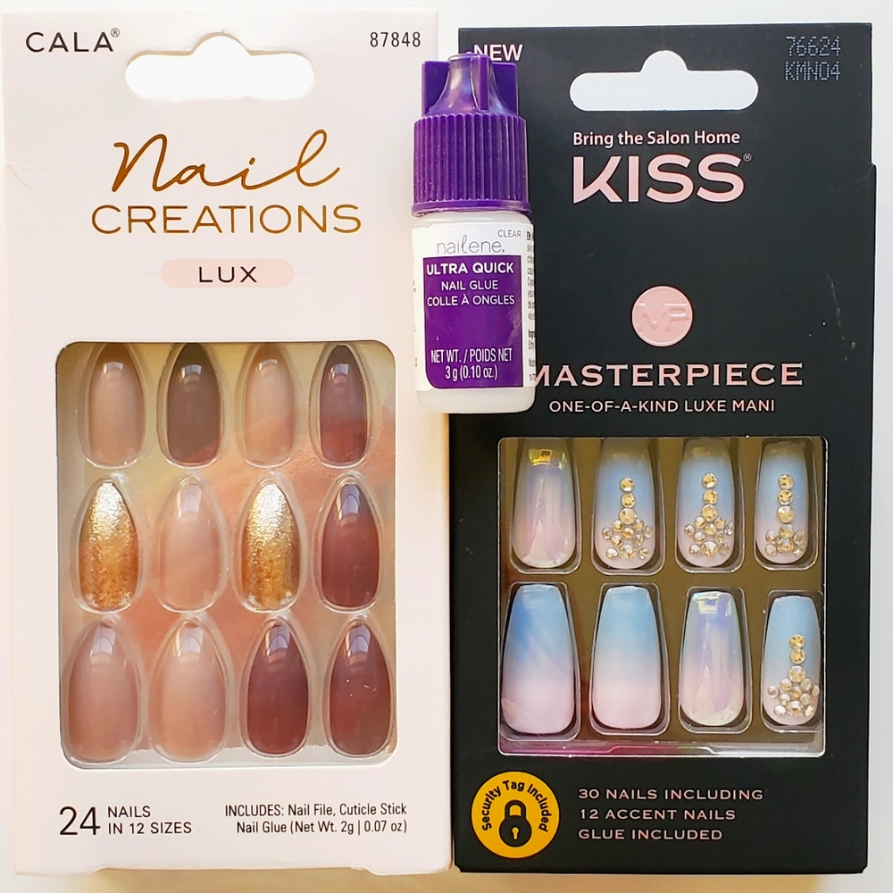 Press on Nails Kiss Masterpiece Ombre Jewel Accent Set of 2